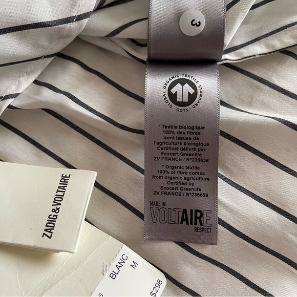 Zadig & Voltaire White Taskiz Pop Raye Strass Striped Shirt Sz M - Picture 16 of 16